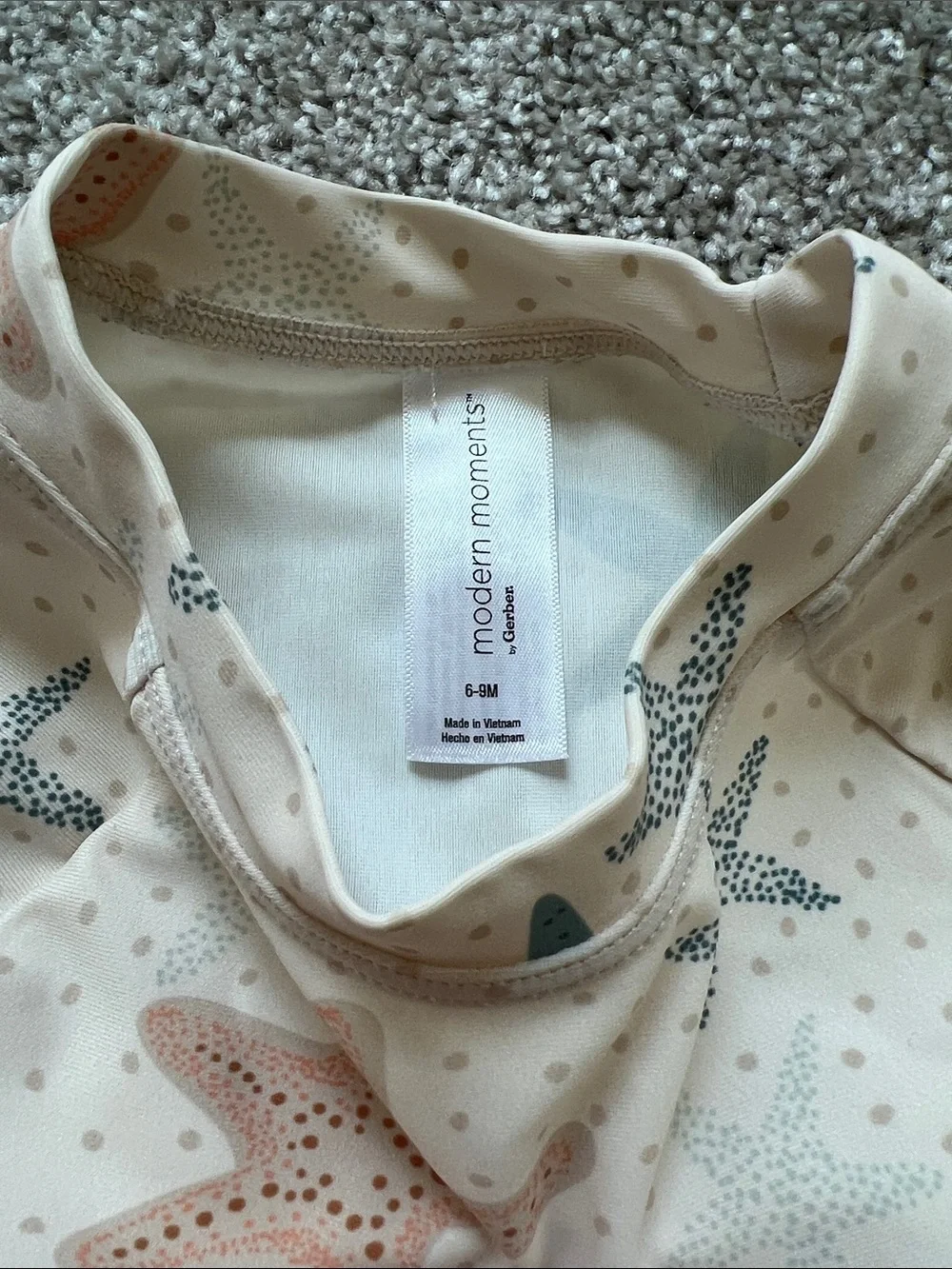 Cream Starfish Rashguard Set for Kids - Long Sleeve Swim Top & Ruffle Bottoms